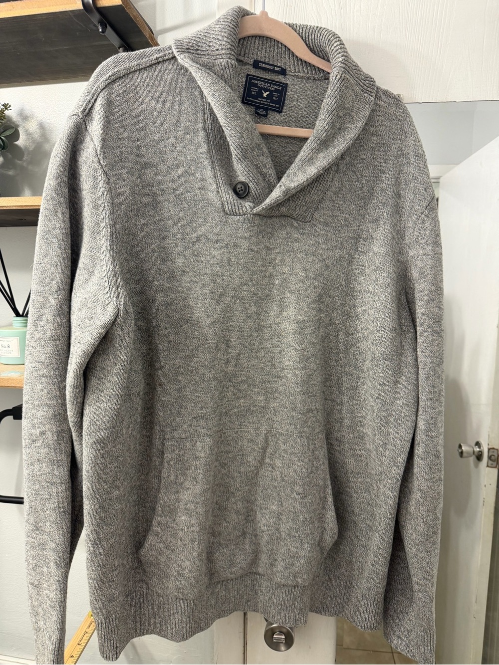 American Eagle Outfitters Men's Shawl Collar Sweater - Gray